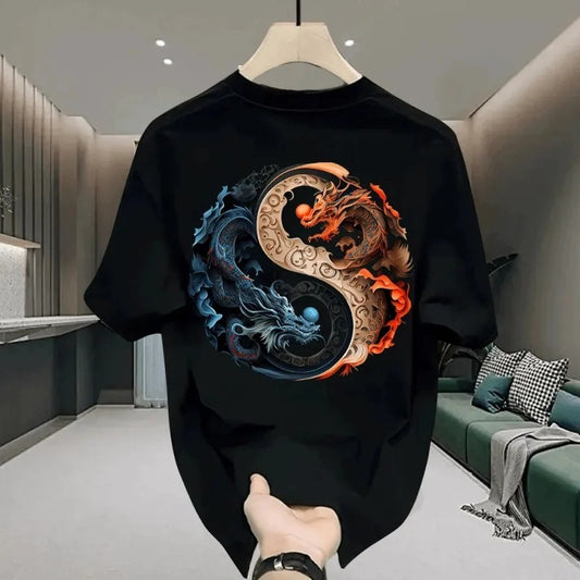 Men’s Loong Dragon Print Cotton T-Shirt – Casual Summer Fashion