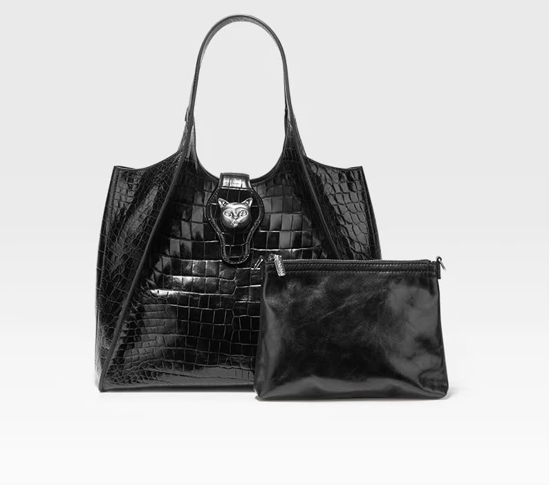 New 2026 Light Luxury Crocodile Pattern Genuine Leather women handbag.