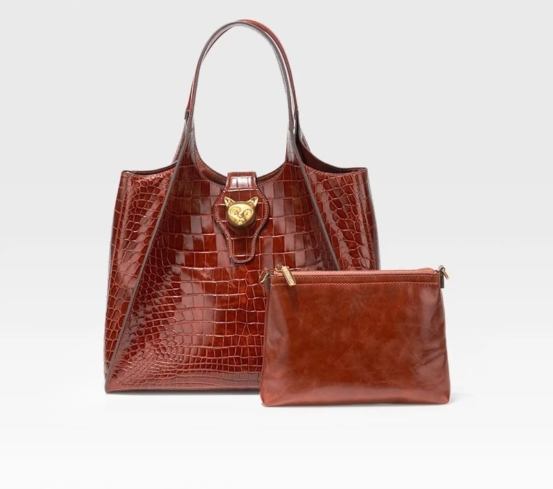 New 2026 Light Luxury Crocodile Pattern Genuine Leather women handbag.