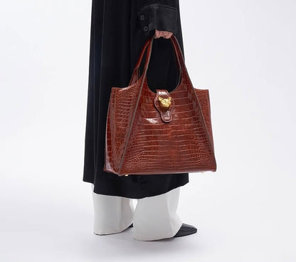 New 2026 Light Luxury Crocodile Pattern Genuine Leather women handbag.