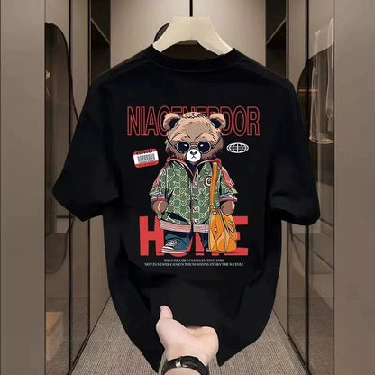 Men's Cotton Fitted Anime Bear Graphic T-Shirt