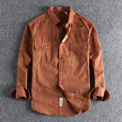 Men’s Japanese Vintage Cotton Long-Sleeve Shirt – Relaxed Fit Casual Streetwear