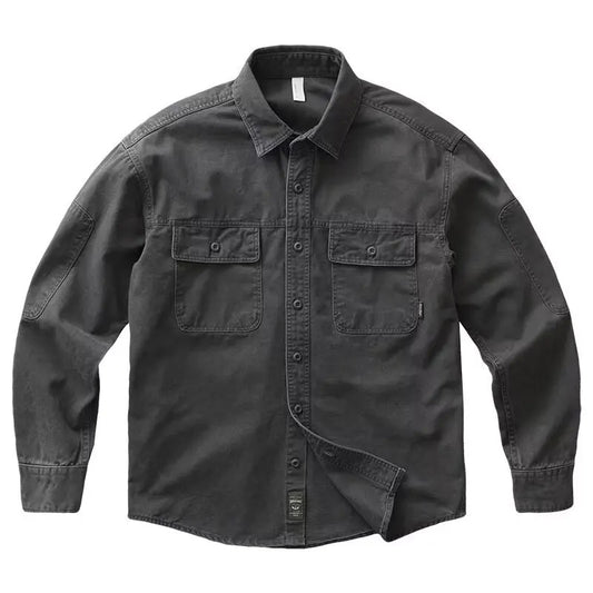 Japanese Streetwear Vintage Washed Oversized work Shirt- Men's Casual Distress Long Sleeve Loose-Fit Jacket