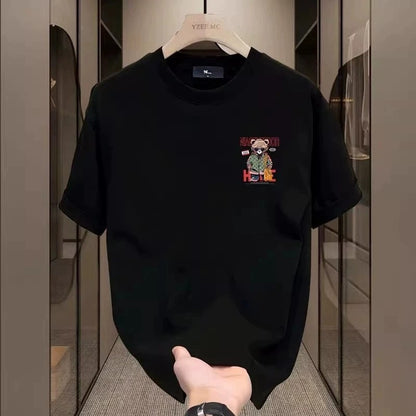 Men's Cotton Fitted Anime Bear Graphic T-Shirt