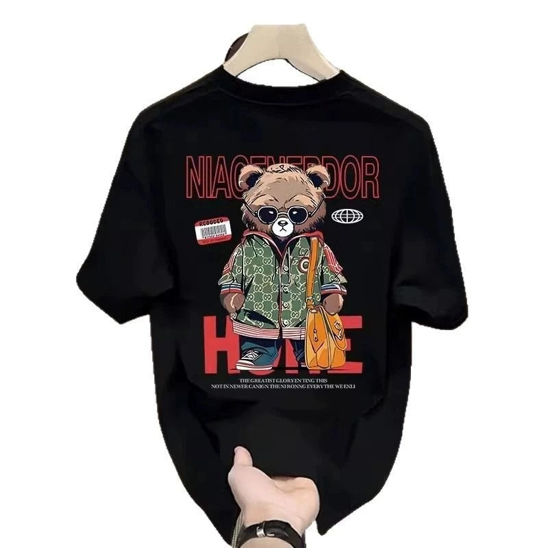 Men's Cotton Fitted Anime Bear Graphic T-Shirt