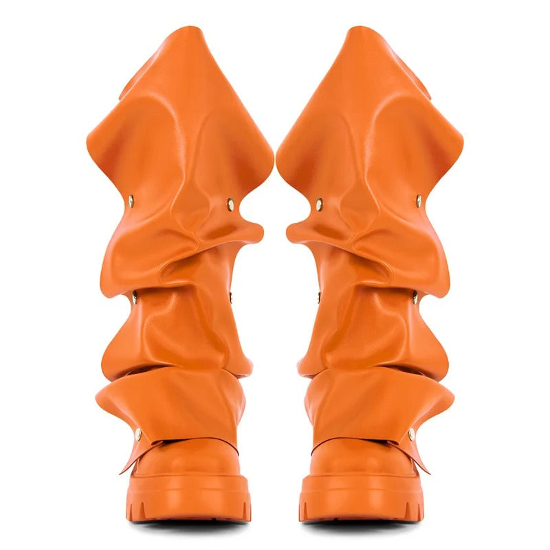 Women’s Fold-Over Slouchy Platform Boots – Round Toe, Button Detail &amp; Mid-Calf Block Heel Western Style