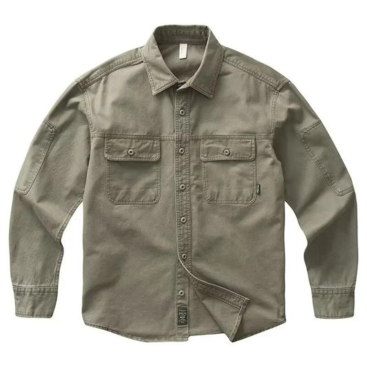 Japanese Streetwear Vintage Washed Oversized work Shirt- Men's Casual Distress Long Sleeve Loose-Fit Jacket