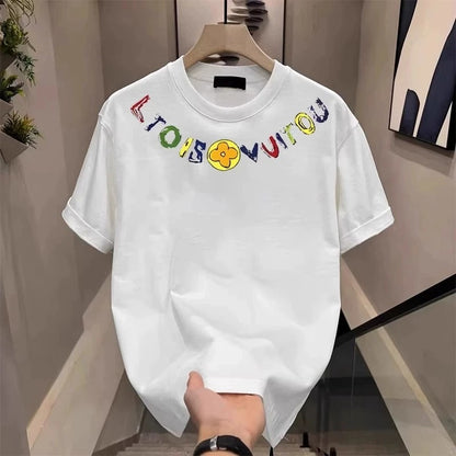Men’s Black Cotton Graphic T-Shirt – Anime Letter Print Casual Summer Tee, Relaxed Everyday Style,
