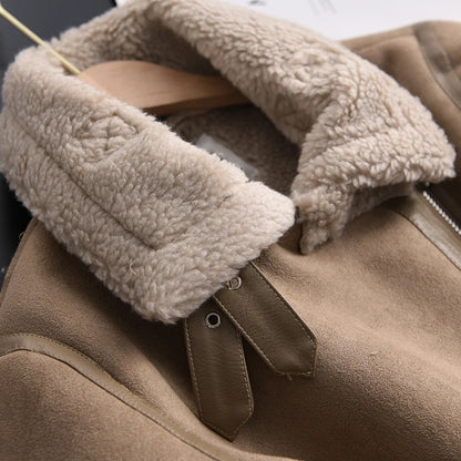 2026 Women’s Winter Suede Lamb Jacket – Thick Warm Faux Shearling Motorcycle Coat