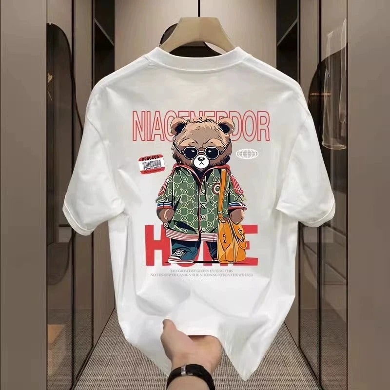Men's Cotton Fitted Anime Bear Graphic T-Shirt