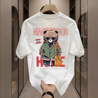 Men's Cotton Fitted Anime Bear Graphic T-Shirt