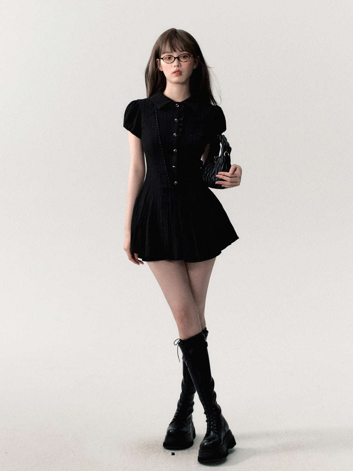 Elegant Lace A-Line Mini Dress – Vintage Y2K Chic Short-Sleeve Shirt Dress