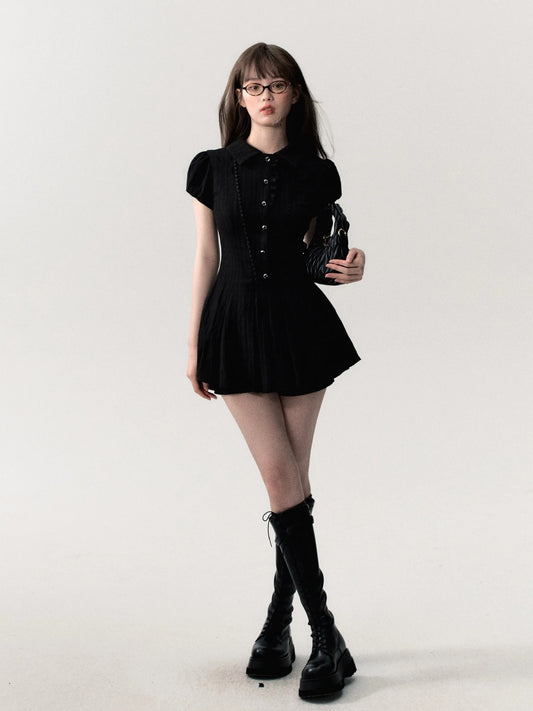 Elegant Lace A-Line Mini Dress – Vintage Y2K Chic Short-Sleeve Shirt Dress