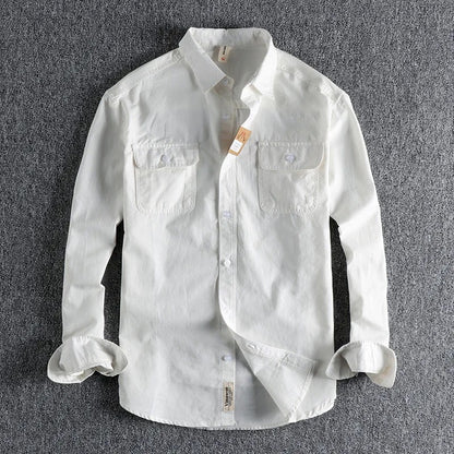 Men’s Japanese Vintage Cotton Long-Sleeve Shirt – Relaxed Fit Casual Streetwear