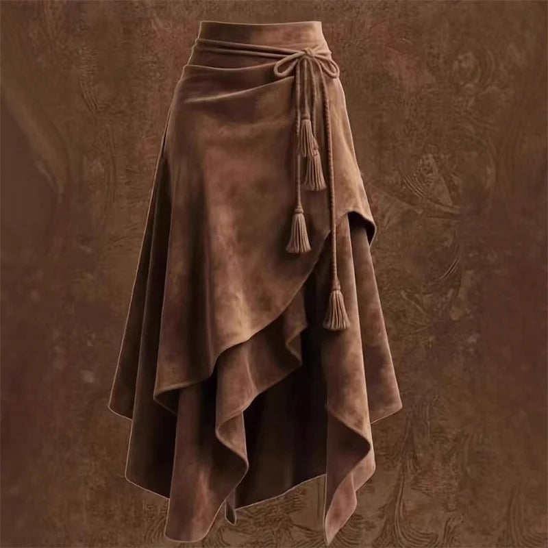 Vintage Lace-Up Irregular A-Line Midi Skirt for Women – Elegant Streetwear Style