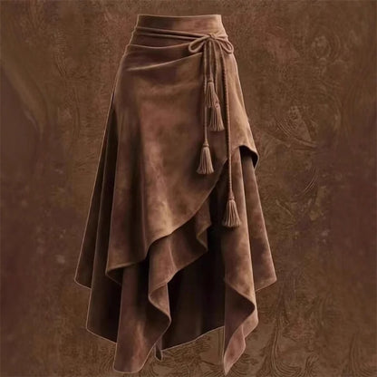 Vintage Lace-Up Irregular A-Line Midi Skirt for Women – Elegant Streetwear Style