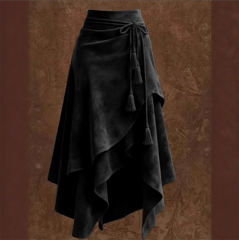 Vintage Lace-Up Irregular A-Line Midi Skirt for Women – Elegant Streetwear Style