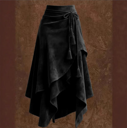 Vintage Lace-Up Irregular A-Line Midi Skirt for Women – Elegant Streetwear Style