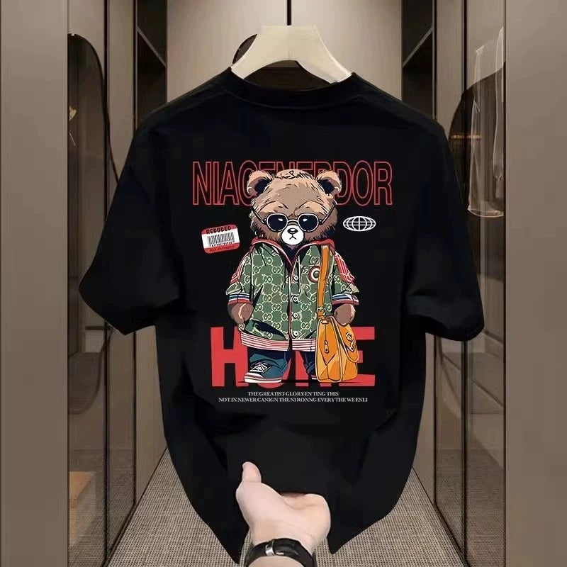 Men's Cotton Fitted Anime Bear Graphic T-Shirt