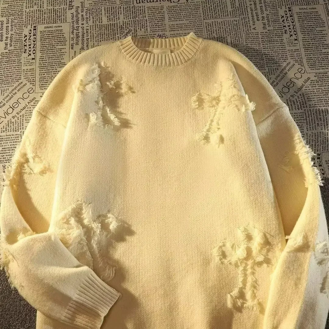 2026 Men’s Vintage Distressed Knit Sweater – Street Style Broken-Hole Pullover for Autumn &amp; Winter