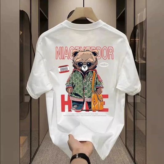 Men's Cotton Fitted Anime Bear Graphic T-Shirt