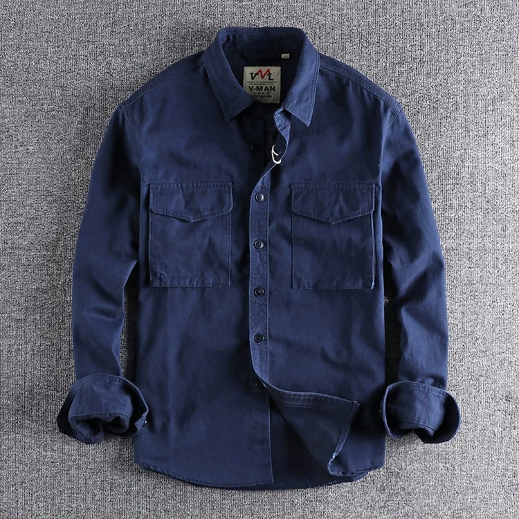 Men’s Japanese Vintage Cotton Long-Sleeve Shirt – Relaxed Fit Casual Streetwear