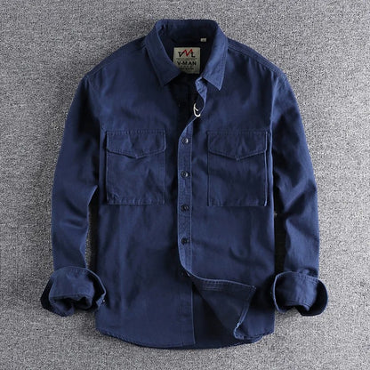 Men’s Japanese Vintage Cotton Long-Sleeve Shirt – Relaxed Fit Casual Streetwear