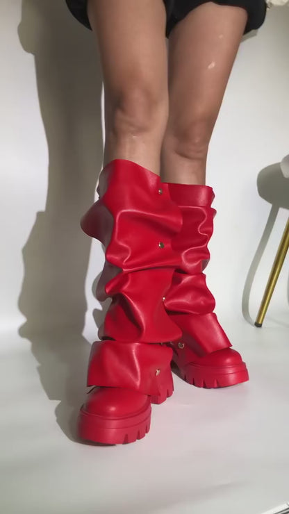 Women’s Fold-Over Slouchy Platform Boots – Round Toe, Button Detail &amp; Mid-Calf Block Heel Western Style